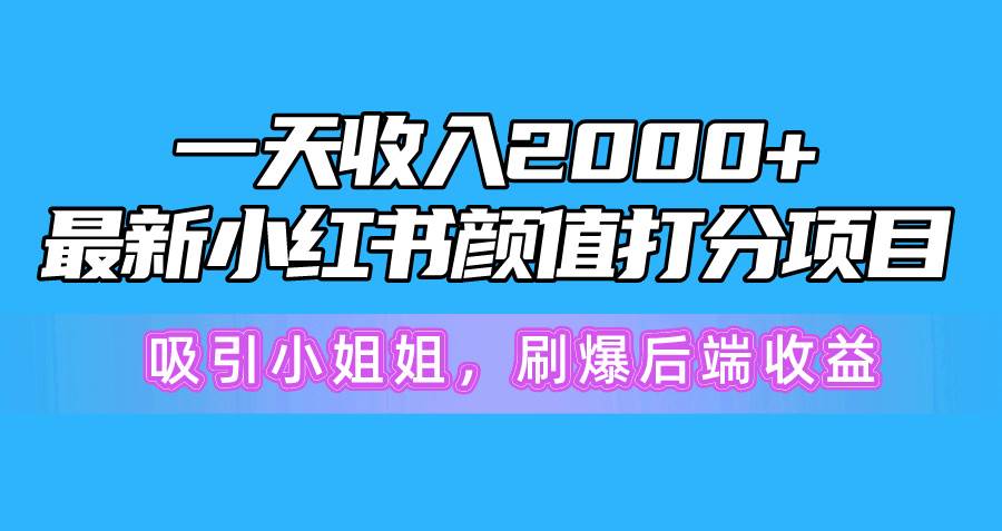 一天收入2000+，最新小红书颜值打分项目，吸引小姐姐，刷爆后端收益大圣网创吧-网创项目资源站-副业项目-创业项目-搞钱项目网创吧