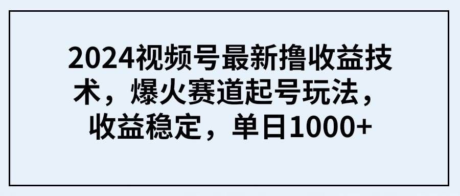 2024视频号最新撸收益技术，爆火赛道起号玩法，收益稳定，单日1000+大圣网创吧-网创项目资源站-副业项目-创业项目-搞钱项目网创吧
