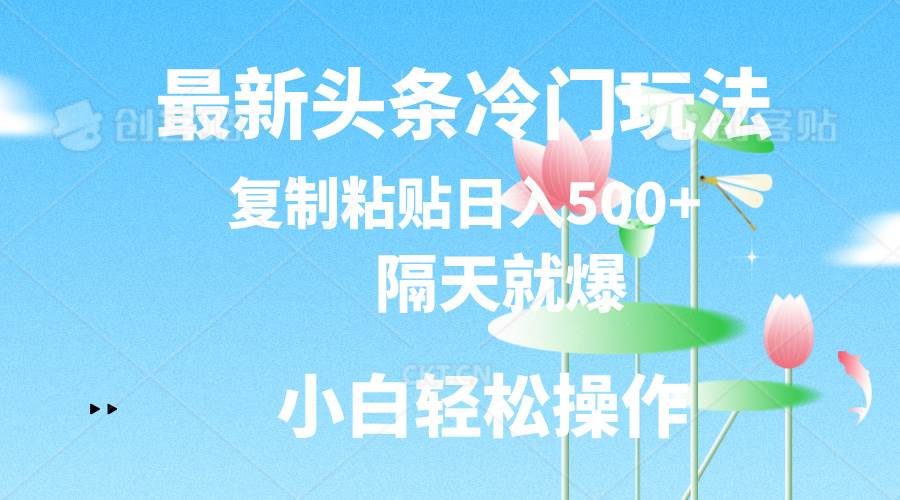最新头条冷门玩法，隔天就爆，复制粘贴日入500+大圣网创吧-网创项目资源站-副业项目-创业项目-搞钱项目网创吧