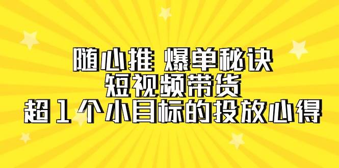 随心推 爆单秘诀，短视频带货-超1个小目标的投放心得（7节视频课）大圣网创吧-网创项目资源站-副业项目-创业项目-搞钱项目网创吧