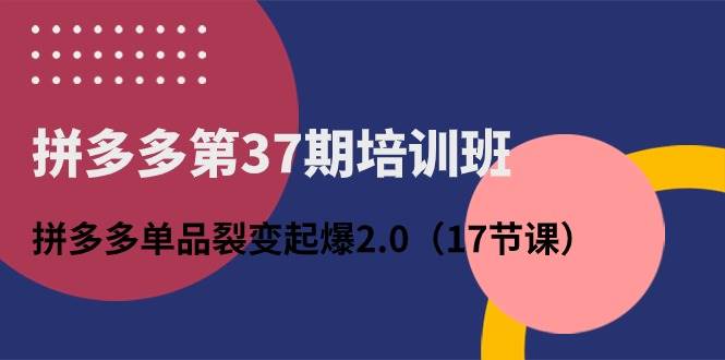 拼多多第37期培训班：拼多多单品裂变起爆2.0（17节课）大圣网创吧-网创项目资源站-副业项目-创业项目-搞钱项目网创吧