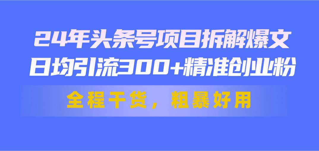 24年头条号项目拆解爆文，日均引流300+精准创业粉，全程干货，粗暴好用大圣网创吧-网创项目资源站-副业项目-创业项目-搞钱项目网创吧