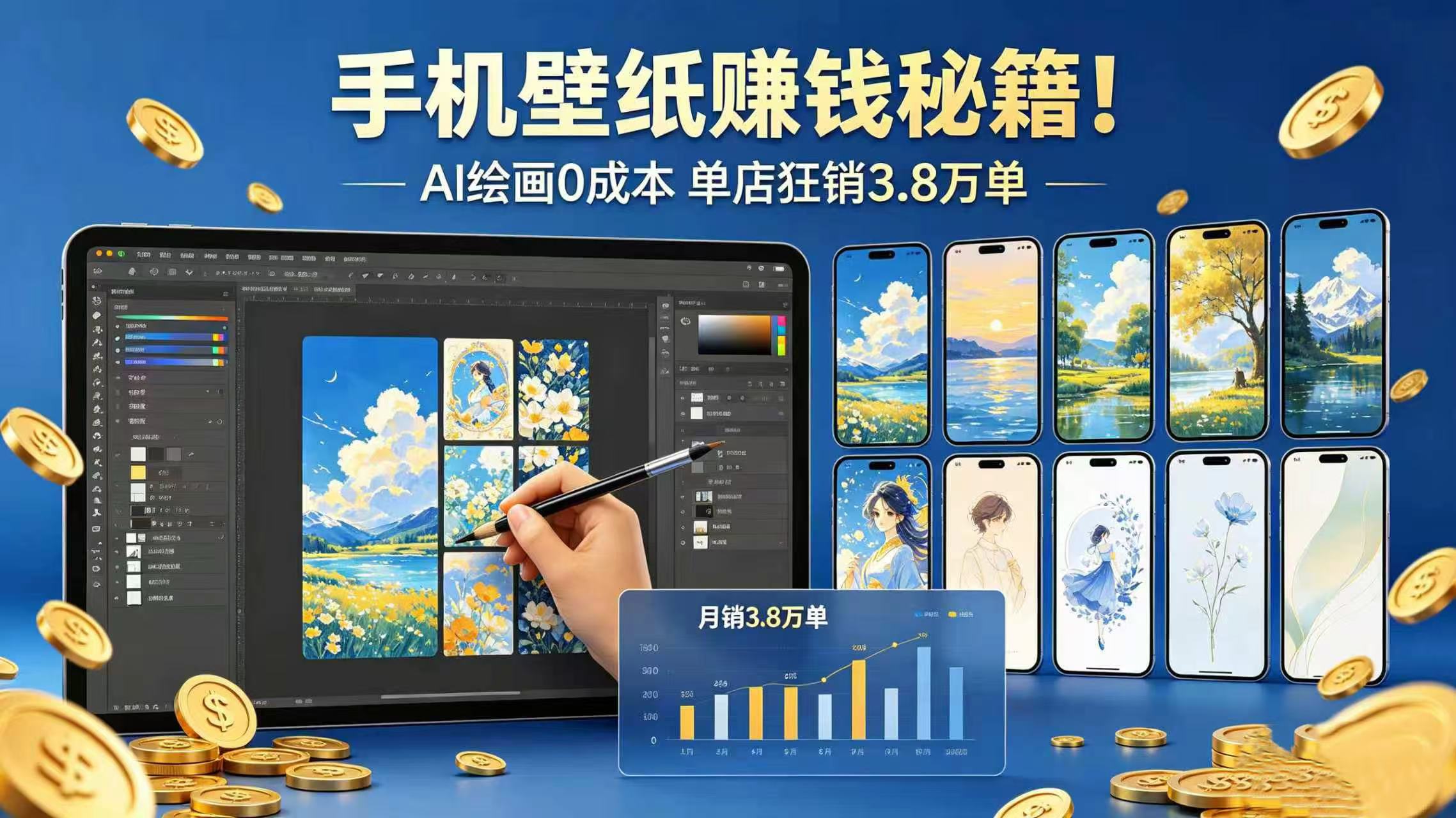 手机壁纸赚钱秘籍！AI 绘画 0 成本 单店狂销 3.8 万单大圣网创吧-网创项目资源站-副业项目-创业项目-搞钱项目网创吧