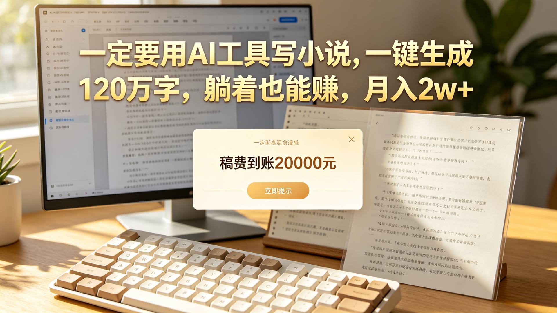 【听劝】一定要用AI工具写小说,一键生成120万字,躺着也能赚,月入2w+大圣网创吧-网创项目资源站-副业项目-创业项目-搞钱项目网创吧