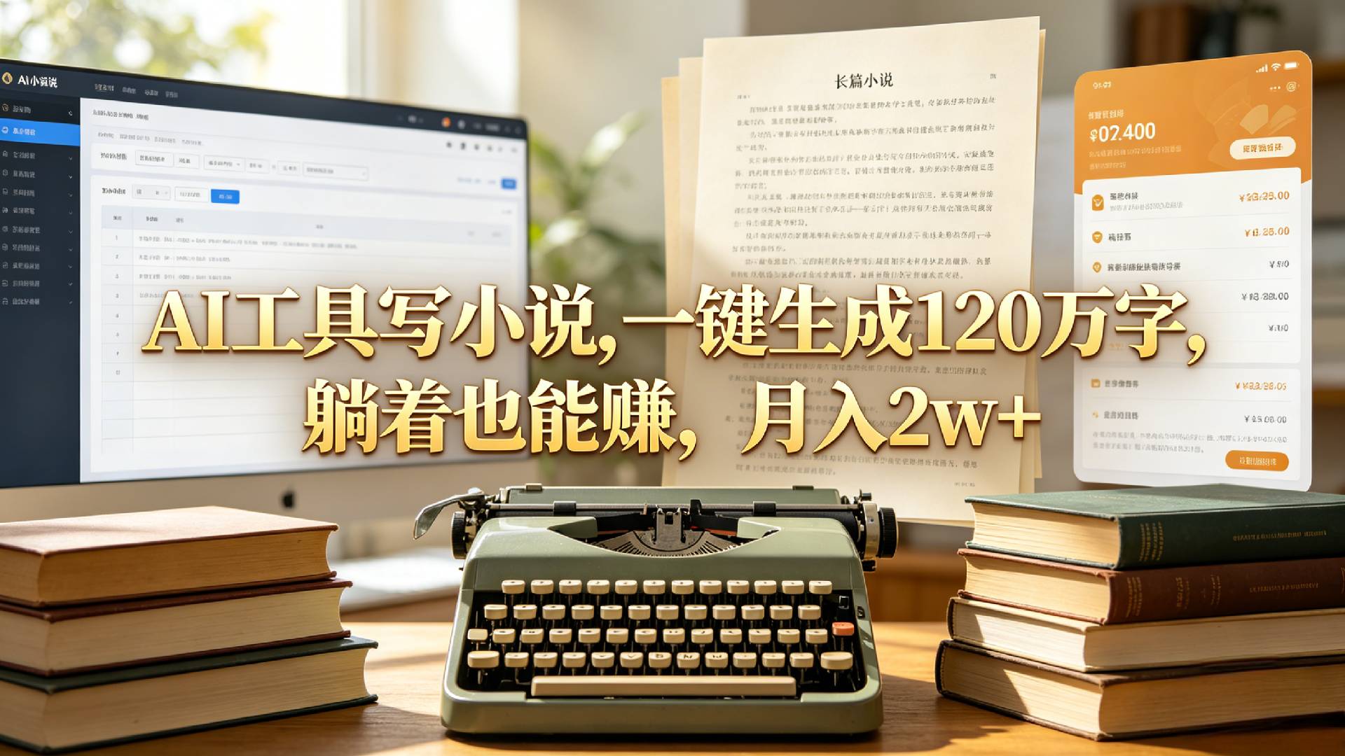 AI工具写小说,一键生成120万字，躺着也能赚，月入2w+！大圣网创吧-网创项目资源站-副业项目-创业项目-搞钱项目网创吧