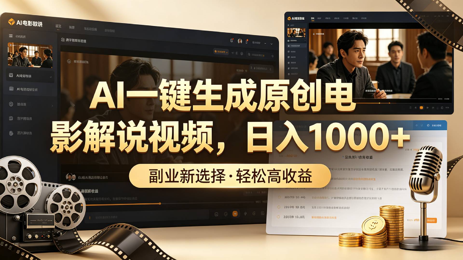 AI一键生成原创电影解说视频，日入1000+！大圣网创吧-网创项目资源站-副业项目-创业项目-搞钱项目网创吧