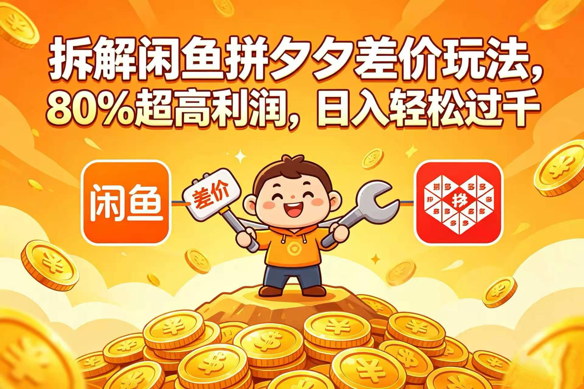 拆解闲鱼拼夕夕差价玩法,80% 超高利润,日入轻松过千大圣网创吧-网创项目资源站-副业项目-创业项目-搞钱项目网创吧